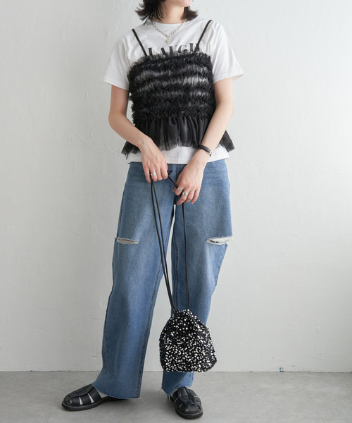 VENCEEXCHANGE(ヴァンスエクスチェンジ)の「チュールキャミソール(キャミソール・レディース・オフホワイト/ブラック・FREE)」の5枚目の写真