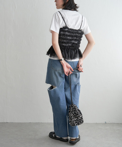 VENCEEXCHANGE(ヴァンスエクスチェンジ)の「チュールキャミソール(キャミソール・レディース・オフホワイト/ブラック・FREE)」の6枚目の写真