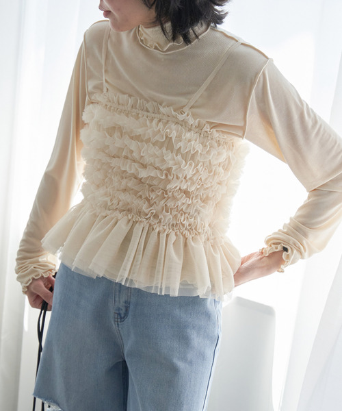 VENCEEXCHANGE(ヴァンスエクスチェンジ)の「チュールキャミソール(キャミソール・レディース・オフホワイト/ブラック・FREE)」の7枚目の写真