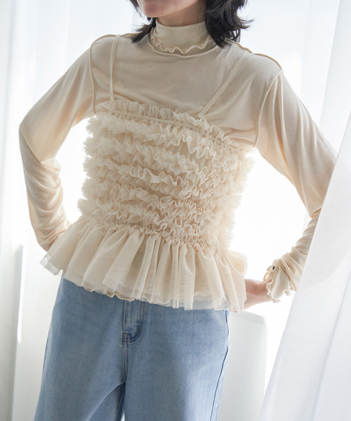 VENCEEXCHANGE(ヴァンスエクスチェンジ)の「チュールキャミソール(キャミソール・レディース・オフホワイト/ブラック・FREE)」の8枚目の写真