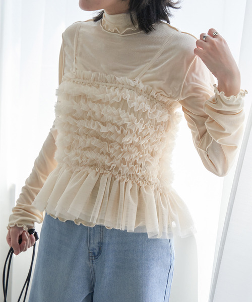 VENCEEXCHANGE(ヴァンスエクスチェンジ)の「チュールキャミソール(キャミソール・レディース・オフホワイト/ブラック・FREE)」の10枚目の写真