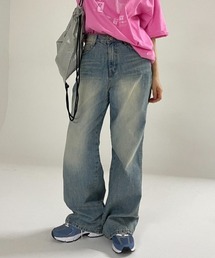 by muni:r | 斜線スリットルーズフィットデニムパンツ(デニムパンツ)