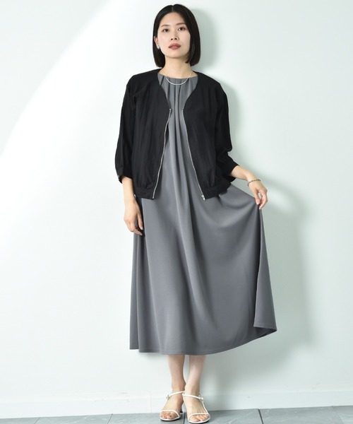 INTERPLANET（インタープラネット）の「カットジョーゼットタックデザインワンピース（ワンピース・レディース・ライトグレー/ブラック/チャコールグレー・FREE）」の18枚目の写真