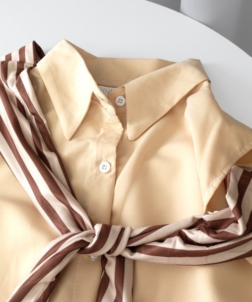 Miniministore(ミニミニストア)の「オフショルダーシャツ肩掛け付きシャツ春夏(シャツ/ブラウス・レディース・ブルー/ベージュ・FREE)」の19枚目の写真