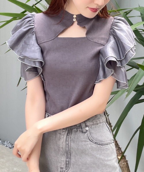 NOMAE（ノーマエ）の「シアーフリルスリーブ2wayトップス（T