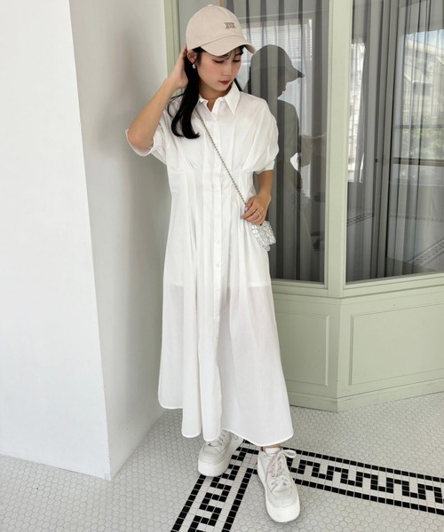 one after another NICE CLAUP（ワンアフターアナザーナイスクラップ）の「バックレースアップシャツワンピース【WEB限定商品】（ワンピース・レディース・オフホワイト/ホワイト系その他/ブルー系その他/ピンク系その他・SMALL/MEDIUM）」の8枚目の写真