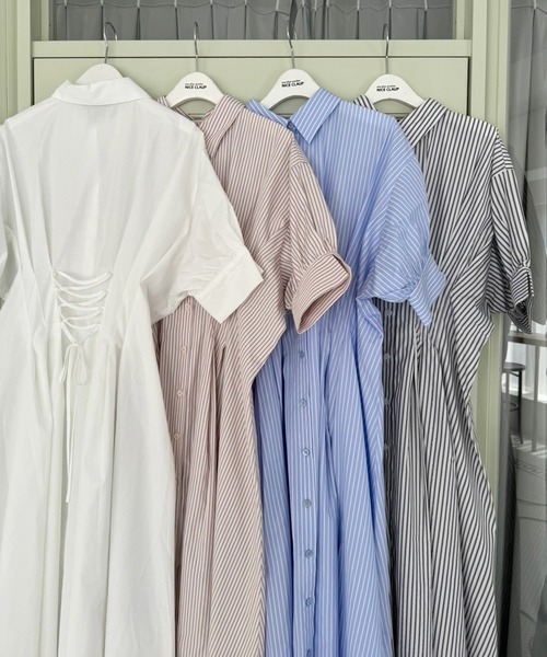 one after another NICE CLAUP（ワンアフターアナザーナイスクラップ）の「バックレースアップシャツワンピース【WEB限定商品】（ワンピース・レディース・オフホワイト/ホワイト系その他/ブルー系その他/ピンク系その他・SMALL/MEDIUM）」の7枚目の写真