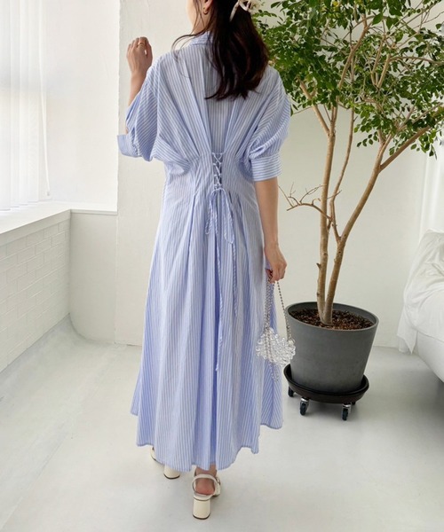 セール】バックレースアップシャツワンピース【WEB限定商品