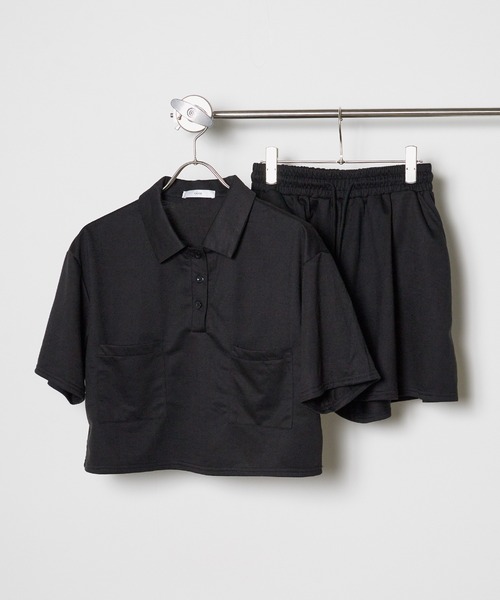 ROOPTOKYO（ループトウキョウ）の「クロップド丈ポロシャツトップス＋ショートパンツセット セットアップ（Tシャツ/カットソー・レディース・ブラック/ホワイト・FREE）」の2枚目の写真