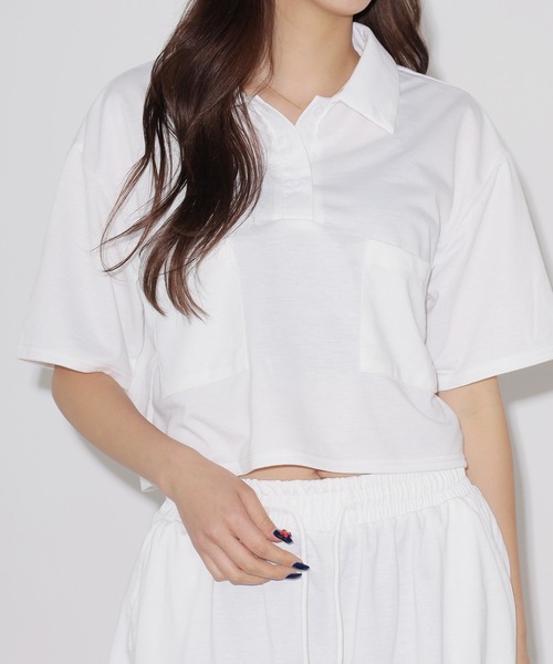 ROOPTOKYO（ループトウキョウ）の「クロップド丈ポロシャツトップス＋ショートパンツセット セットアップ（Tシャツ/カットソー・レディース・ブラック/ホワイト・FREE）」の8枚目の写真