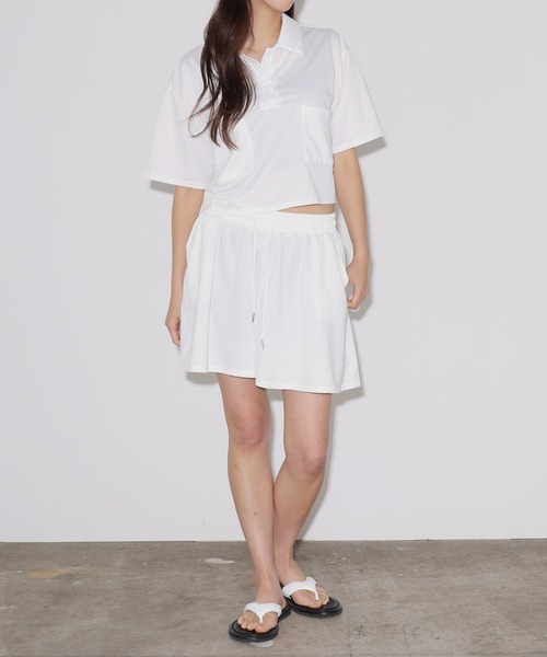ROOPTOKYO（ループトウキョウ）の「クロップド丈ポロシャツトップス＋ショートパンツセット セットアップ（Tシャツ/カットソー・レディース・ブラック/ホワイト・FREE）」の6枚目の写真