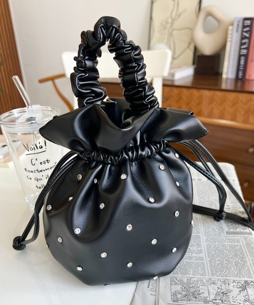 【極美品】SLOBE IENA ビジューバッグ ハンドバッグ 巾着型 ブラック 極美品】SLOBE IENA ビジューバッグ ハンドバッグ 巾着型
