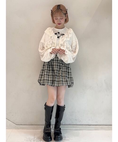 merry jenny（メリージェニー）の「CAT ribbon Tee（Tシャツ/カットソー・レディース・ピンク/オフホワイト/チャコールグレー・FREE）」の4枚目の写真