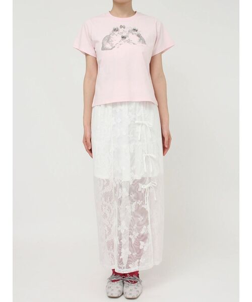 merry jenny（メリージェニー）の「CAT ribbon Tee（Tシャツ/カットソー・レディース・ピンク/オフホワイト/チャコールグレー・FREE）」の12枚目の写真