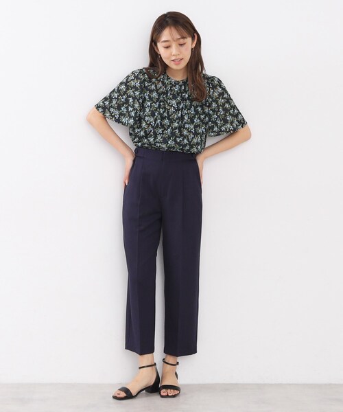 【極美品】ウールチェックプリントバンドカラーブラウス index（インデックス）の「◇ベリープリントバンドカラーブラウス