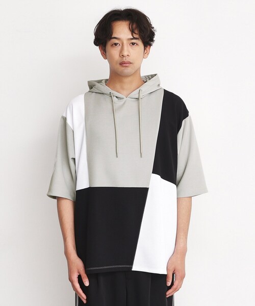 THE SHOP TK (ザ ショップ ティーケー )の「◆パネルブロッキング5分袖パーカー(パーカー・メンズ・ライトグレー系8/ブラック系8/ホワイト系9・02/03)」の21枚目の写真
