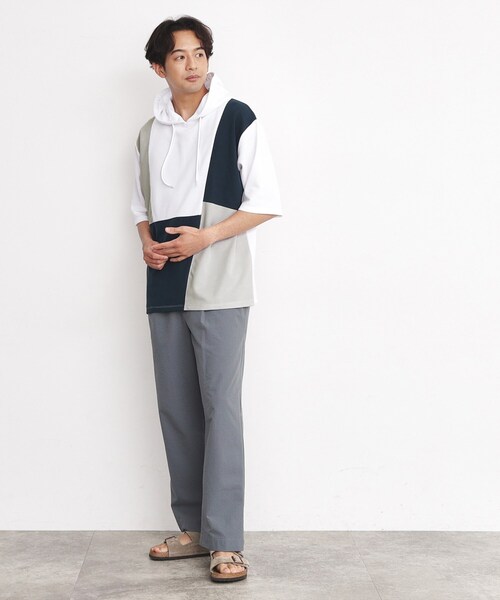 THE SHOP TK (ザ ショップ ティーケー )の「◆パネルブロッキング5分袖パーカー(パーカー・メンズ・ライトグレー系8/ブラック系8/ホワイト系9・02/03)」の12枚目の写真