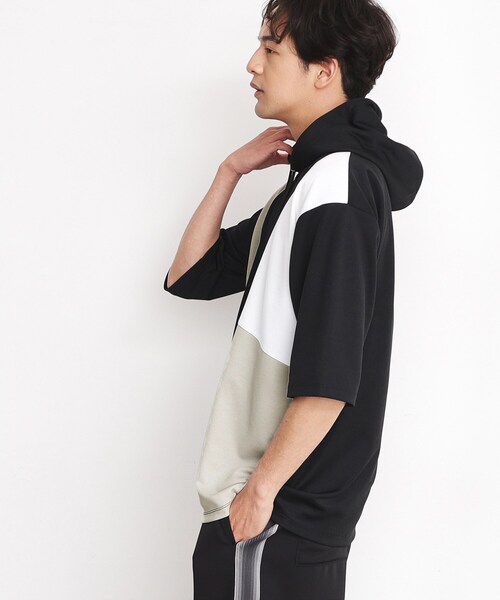THE SHOP TK (ザ ショップ ティーケー )の「◆パネルブロッキング5分袖パーカー(パーカー・メンズ・ライトグレー系8/ブラック系8/ホワイト系9・02/03)」の10枚目の写真