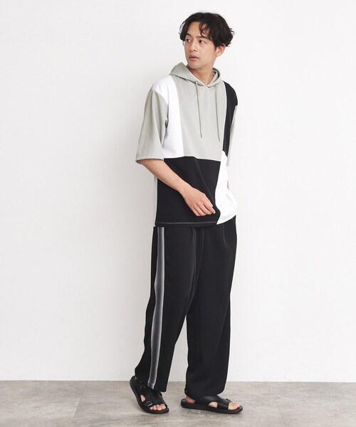 THE SHOP TK (ザ ショップ ティーケー )の「◆パネルブロッキング5分袖パーカー(パーカー・メンズ・ライトグレー系8/ブラック系8/ホワイト系9・02/03)」の5枚目の写真