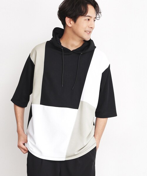 THE SHOP TK (ザ ショップ ティーケー )の「◆パネルブロッキング5分袖パーカー(パーカー・メンズ・ライトグレー系8/ブラック系8/ホワイト系9・02/03)」の22枚目の写真