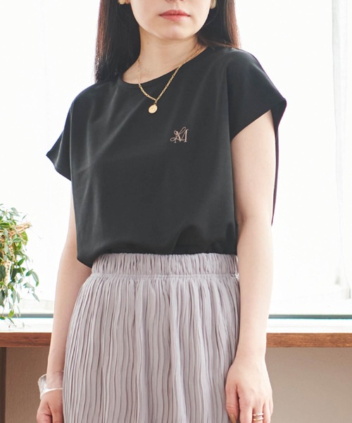 150㎝前後の小柄さんサイズ】【UVケア・接触冷感】ロゴ刺繍シンプルT  