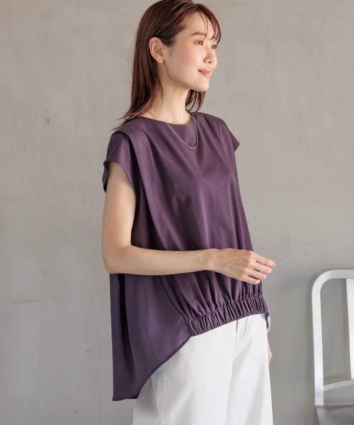 GLOBAL WORK（グローバルワーク）の「快適バック布帛ギャザーT/992297（Tシャツ/カットソー・レディース・ライトグレー/ブラック/ダークパープル/ロイヤルブルー・MEDIUM/LARGE）」の4枚目の写真