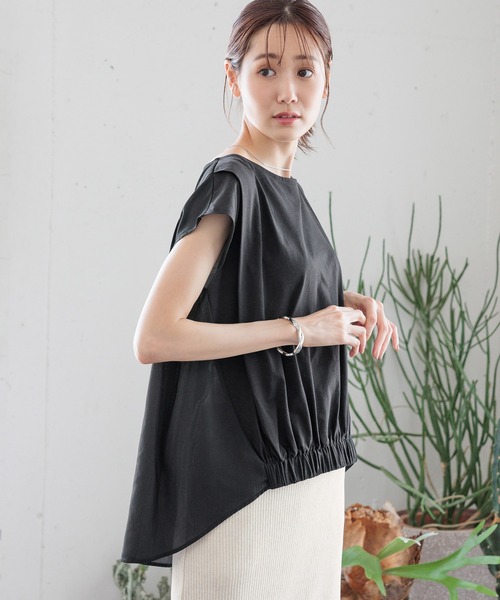 GLOBAL WORK（グローバルワーク）の「快適バック布帛ギャザーT/992297（Tシャツ/カットソー・レディース・ライトグレー/ブラック/ダークパープル/ロイヤルブルー・MEDIUM/LARGE）」の5枚目の写真