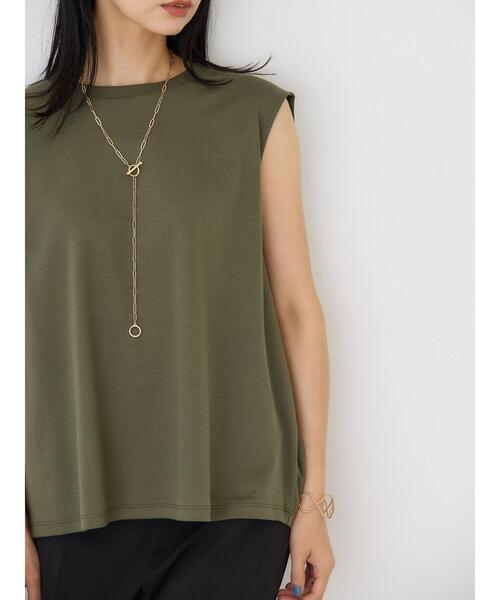 AMERICAN HOLIC(アメリカンホリック)の「接触冷感ショルダータックノースリーブプルオーバー(Tシャツ/カットソー・レディース・オフホワイト/カーキ/その他7/ブラック・M/L)」の4枚目の写真