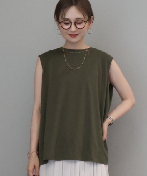 AMERICAN HOLIC(アメリカンホリック)の「接触冷感ショルダータックノースリーブプルオーバー(Tシャツ/カットソー・レディース・オフホワイト/カーキ/その他7/ブラック・M/L)」の10枚目の写真