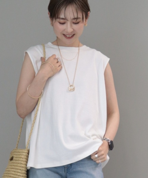 AMERICAN HOLIC(アメリカンホリック)の「接触冷感ショルダータックノースリーブプルオーバー(Tシャツ/カットソー・レディース・オフホワイト/カーキ/その他7/ブラック・M/L)」の7枚目の写真