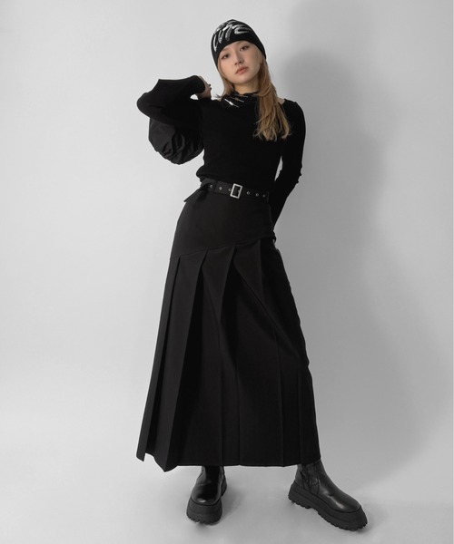 jiasecond.】アシメプリーツロングタイトスカート / ベルト付き