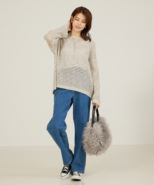 abahouse mavie（アバハウスマヴィ）の「【メッシュ/長袖】スパンコールニット（ニット/セーター・レディース・ブラック/グレイッシュベージュ/ベージュ・フリー）」の7枚目の写真