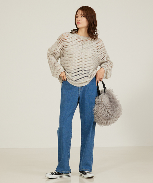 abahouse mavie（アバハウスマヴィ）の「【メッシュ/長袖】スパンコールニット（ニット/セーター・レディース・ブラック/グレイッシュベージュ/ベージュ・フリー）」の6枚目の写真