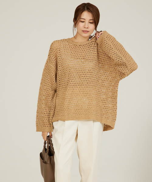 abahouse mavie（アバハウスマヴィ）の「【メッシュ/長袖】スパンコールニット（ニット/セーター・レディース・ブラック/グレイッシュベージュ/ベージュ・フリー）」の20枚目の写真