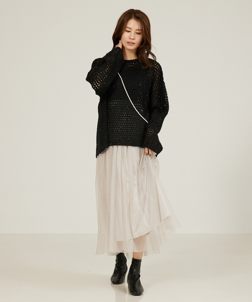 abahouse mavie（アバハウスマヴィ）の「【メッシュ/長袖】スパンコールニット（ニット/セーター・レディース・ブラック/グレイッシュベージュ/ベージュ・フリー）」の17枚目の写真