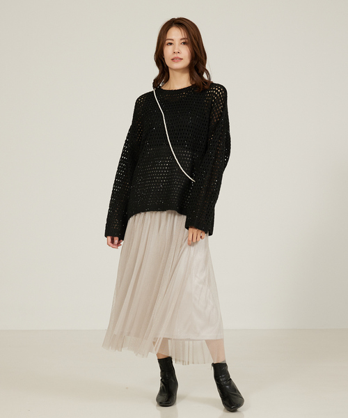 abahouse mavie（アバハウスマヴィ）の「【メッシュ/長袖】スパンコールニット（ニット/セーター・レディース・ブラック/グレイッシュベージュ/ベージュ・フリー）」の16枚目の写真