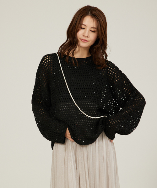 abahouse mavie（アバハウスマヴィ）の「【メッシュ/長袖】スパンコールニット（ニット/セーター・レディース・ブラック/グレイッシュベージュ/ベージュ・フリー）」の15枚目の写真