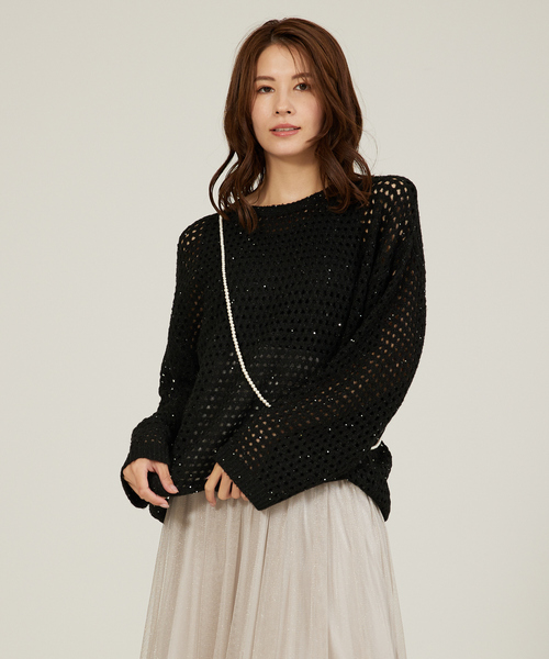 abahouse mavie（アバハウスマヴィ）の「【メッシュ/長袖】スパンコールニット（ニット/セーター・レディース・ブラック/グレイッシュベージュ/ベージュ・フリー）」の14枚目の写真