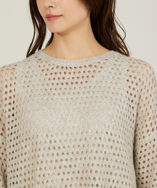 abahouse mavie（アバハウスマヴィ）の「【メッシュ/長袖】スパンコールニット（ニット/セーター・レディース・ブラック/グレイッシュベージュ/ベージュ・フリー）」の10枚目の写真