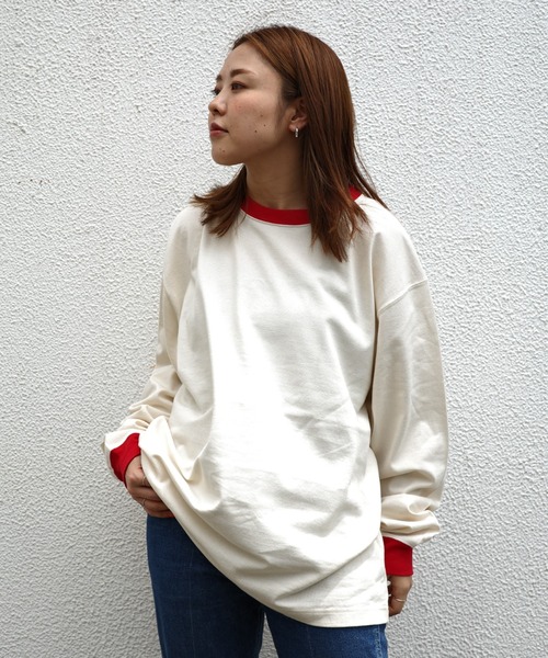 soglia(ソリア)の「SOGLIA/ソリア OPEN END SOLID LONG SLEEVE T リンガーT(Tシャツ/カットソー・レディース・チャコールグレー/キナリ/グリーン・1)」の2枚目の写真