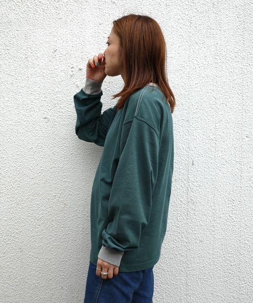 soglia(ソリア)の「SOGLIA/ソリア OPEN END SOLID LONG SLEEVE T リンガーT(Tシャツ/カットソー・レディース・チャコールグレー/キナリ/グリーン・1)」の11枚目の写真