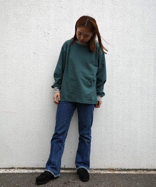 soglia(ソリア)の「SOGLIA/ソリア OPEN END SOLID LONG SLEEVE T リンガーT(Tシャツ/カットソー・レディース・チャコールグレー/キナリ/グリーン・1)」の9枚目の写真