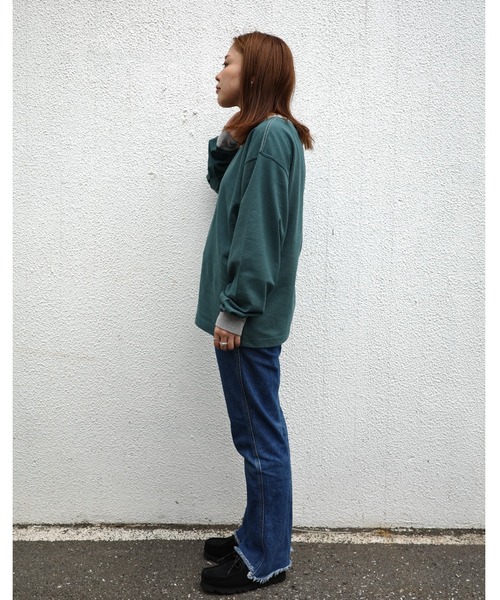 soglia(ソリア)の「SOGLIA/ソリア OPEN END SOLID LONG SLEEVE T リンガーT(Tシャツ/カットソー・レディース・チャコールグレー/キナリ/グリーン・1)」の8枚目の写真