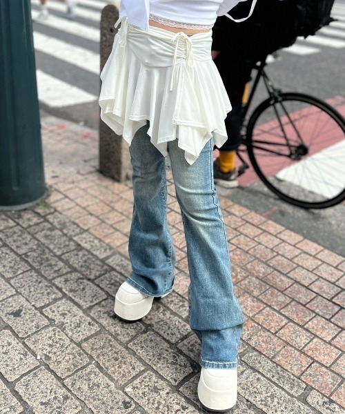 XU(エックスユー)の「【XU】belt flare denim pants(デニムパンツ・レディース・ブルー・M/L)」の10枚目の写真
