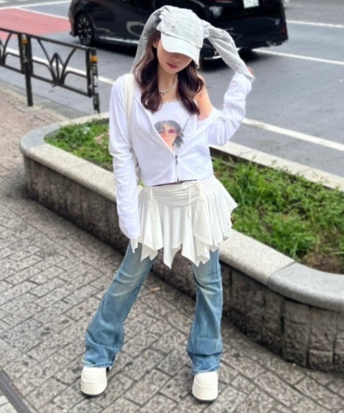 XU(エックスユー)の「【XU】belt flare denim pants(デニムパンツ・レディース・ブルー・M/L)」の7枚目の写真