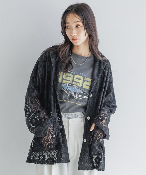 LOWRYS FARM（ローリーズファーム）の「ベロアレースシャツＬＳ 135666（シャツ/ブラウス・レディース・アイボリー/ブラック/ネイビー・FREE）」の2枚目の写真