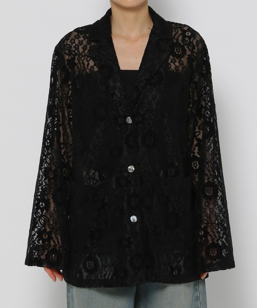 LOWRYS FARM（ローリーズファーム）の「ベロアレースシャツＬＳ 135666（シャツ/ブラウス・レディース・アイボリー/ブラック/ネイビー・FREE）」の6枚目の写真