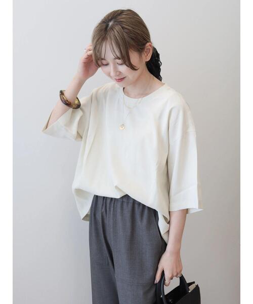 AMERICAN HOLIC(アメリカンホリック)の「接触冷感 衿リブブラウソー(Tシャツ/カットソー・レディース・アイボリー/モカ/チャコールグレー・L/M)」の4枚目の写真