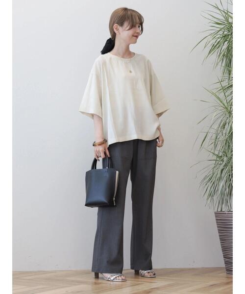 AMERICAN HOLIC(アメリカンホリック)の「接触冷感 衿リブブラウソー(Tシャツ/カットソー・レディース・アイボリー/モカ/チャコールグレー・L/M)」の9枚目の写真