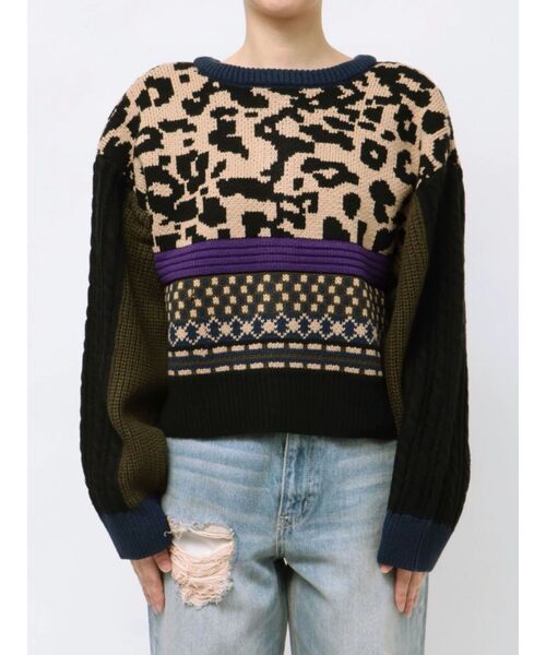 EVRIS(エヴリス)の「2WAYマルチパターンニットトップス(ニット/セーター・レディース・ブルー/ブラック/ベージュ・FREE)」の13枚目の写真